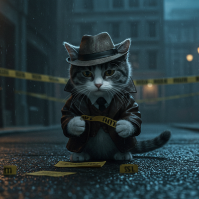 Gato detetive em cena noir